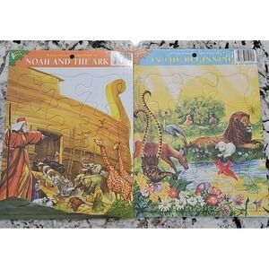 Vintage 1996  Frame Tray Puzzles Noah And The Ark/ In The Beginning Lot Of 2